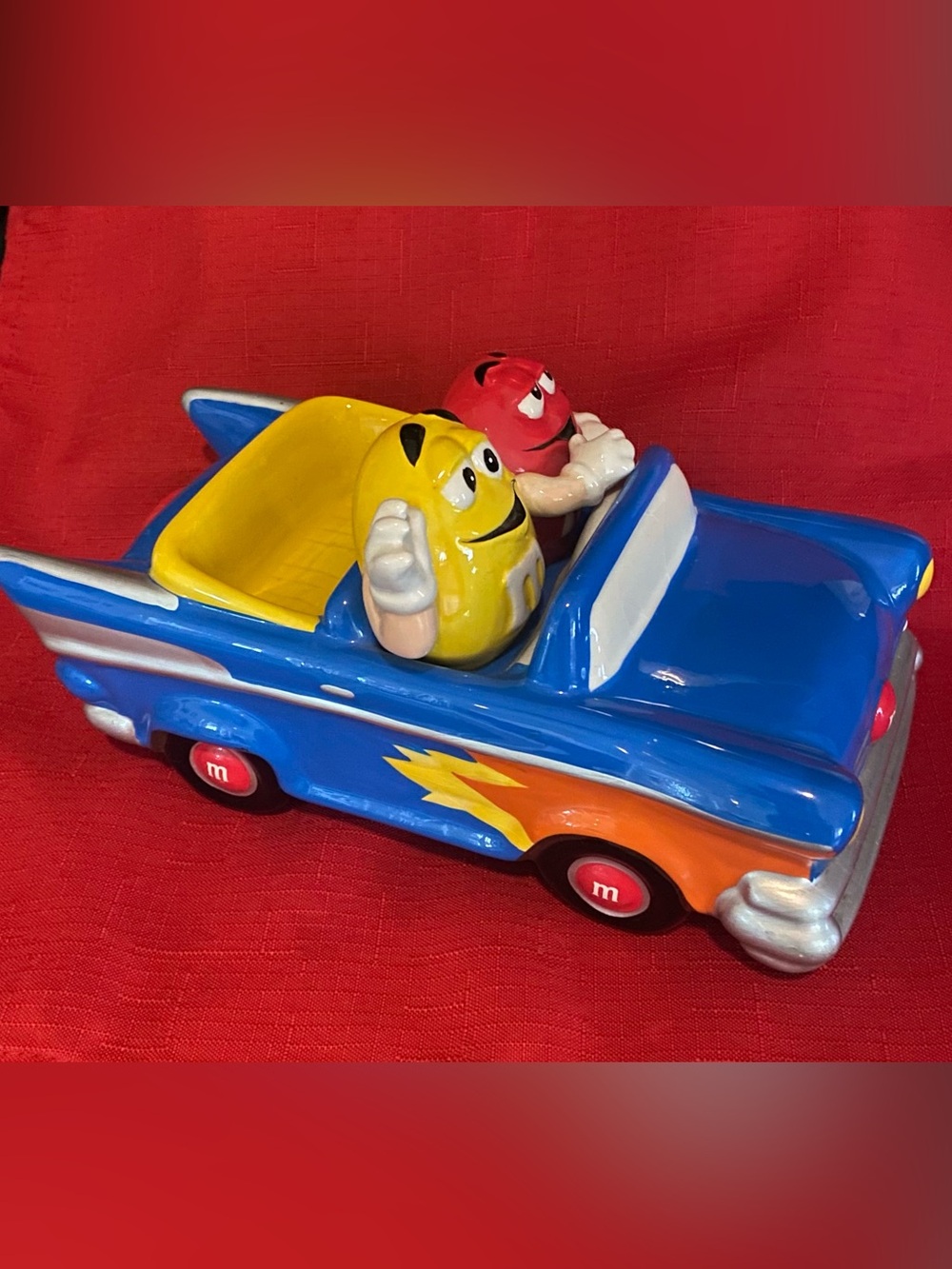 Galerie’s 2002 M&M's Blue Race Car Candy Dish with Red and Yellow M&M Figures